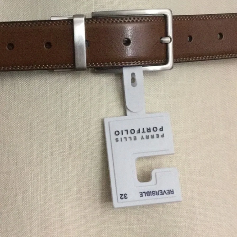 NWT Perry Ellis Bonded Leather Belt Sz 32 Tan Blk